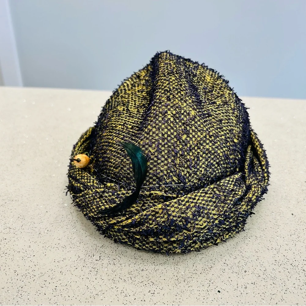 Vintage~Francine Exclusive‎ With The Fashion Women’s Tweed Hat~Mustard & Navy